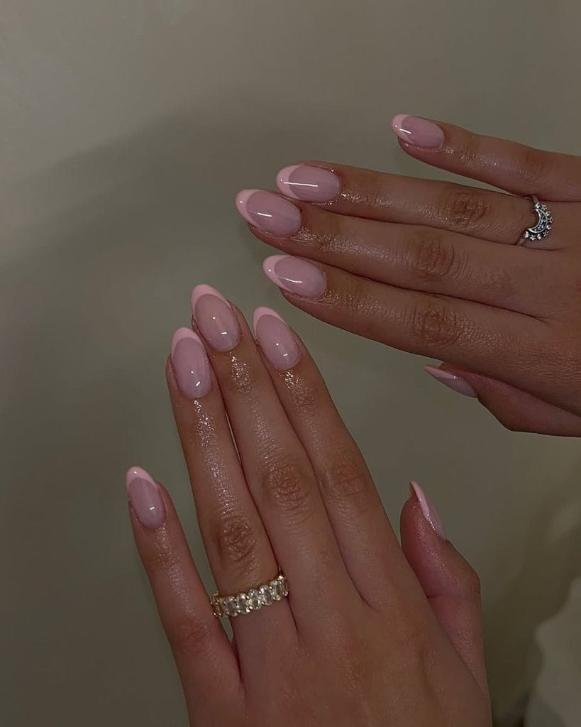 Soft Pink French Medium Almond Nails, Everyday Version — Classy Pink Almond Nails