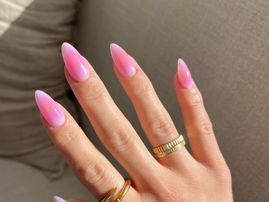 Pink to White Ombre Glossy Medium Almond Nails — Classy Pink Almond Nails