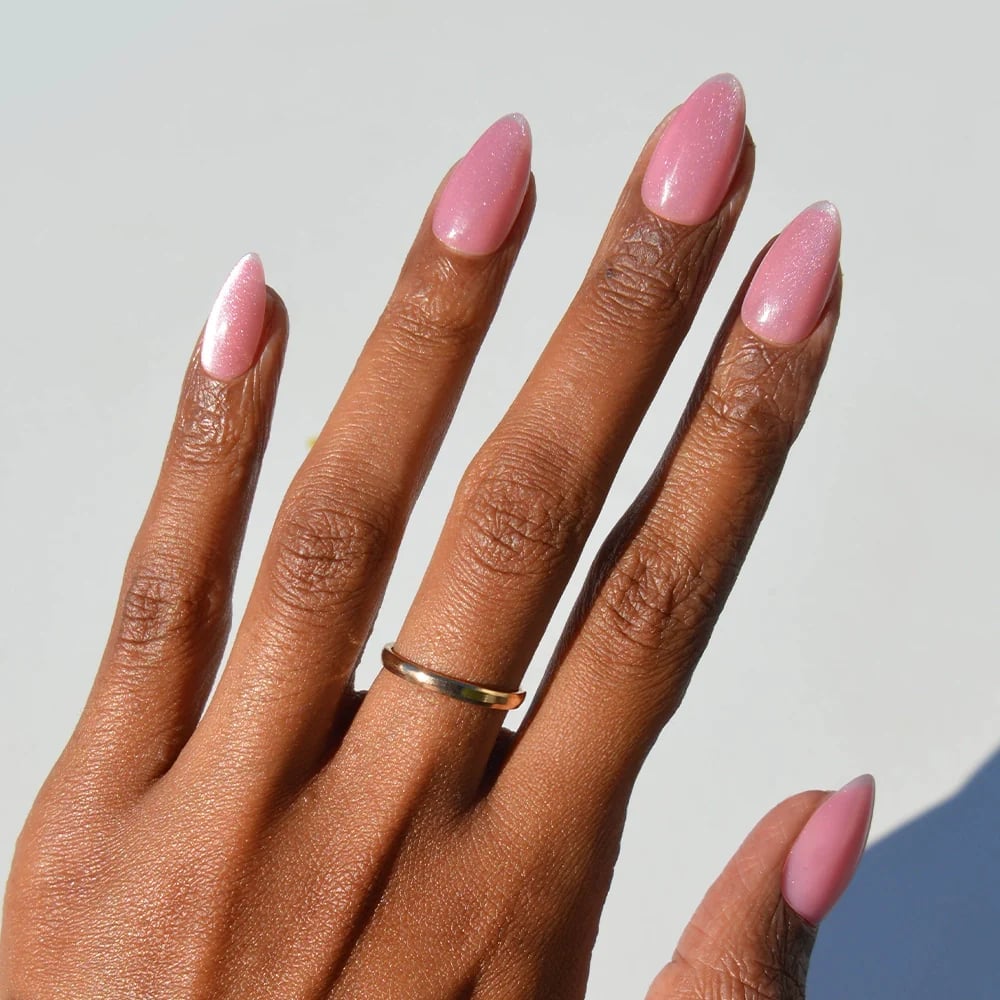 Pink Chrome Gradient Medium Almond Nails — Classy Pink Almond Nails