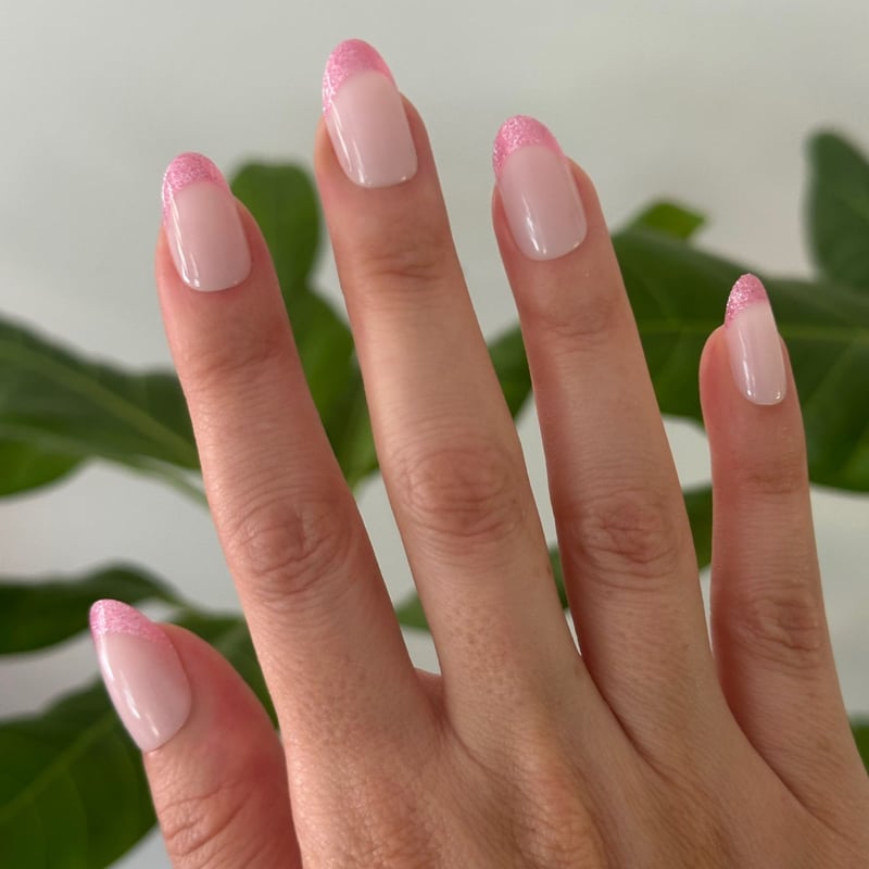 Pink Glitter French Almond Nails Pink Glitter French Almond Nails — Classy Pink French Tip Nails