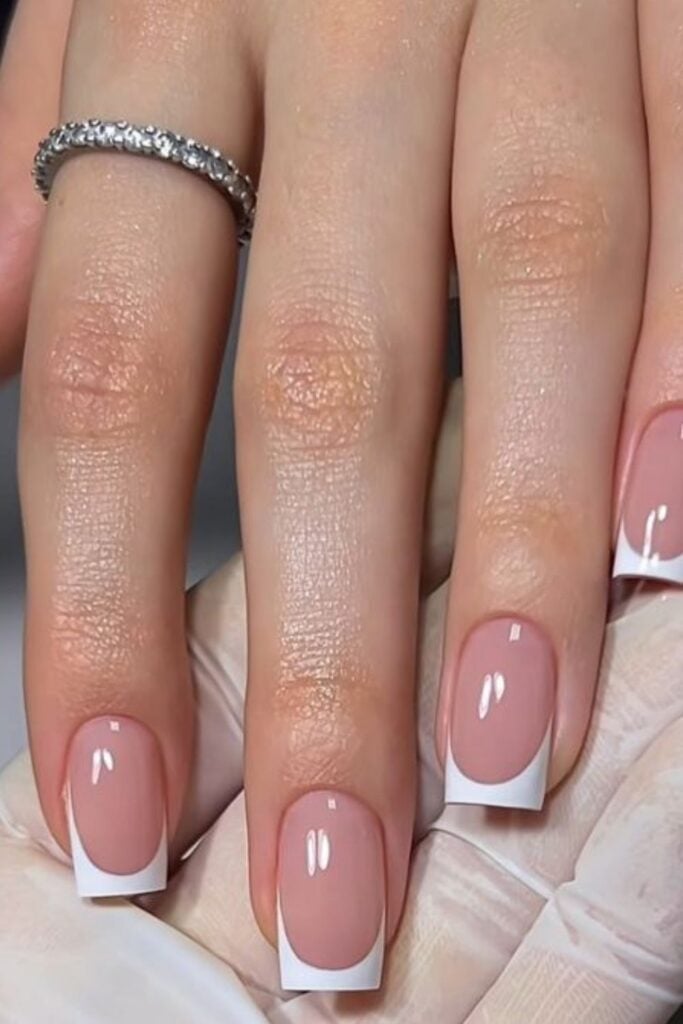 Classic White French Square Nails Classic White French Square Nails — Classy Pink French Tip Nails