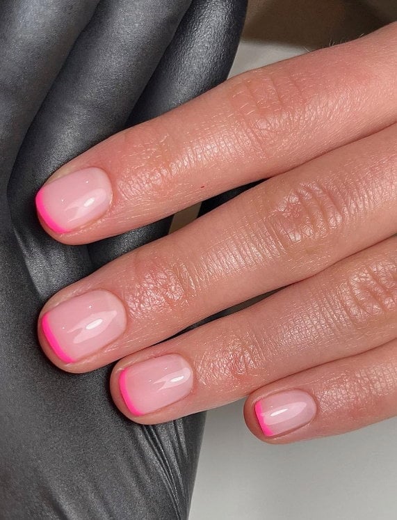 Bright Pink French Short Square Nails Bright Pink French Short Square Nails — Classy Pink French Tip Nails