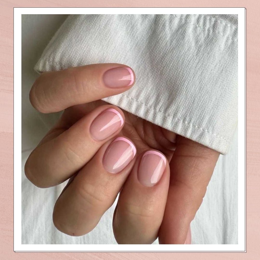 Delicate Pink Line Short Oval Nails Delicate Pink Line Short Oval Nails — Classy Pink French Tip Nails