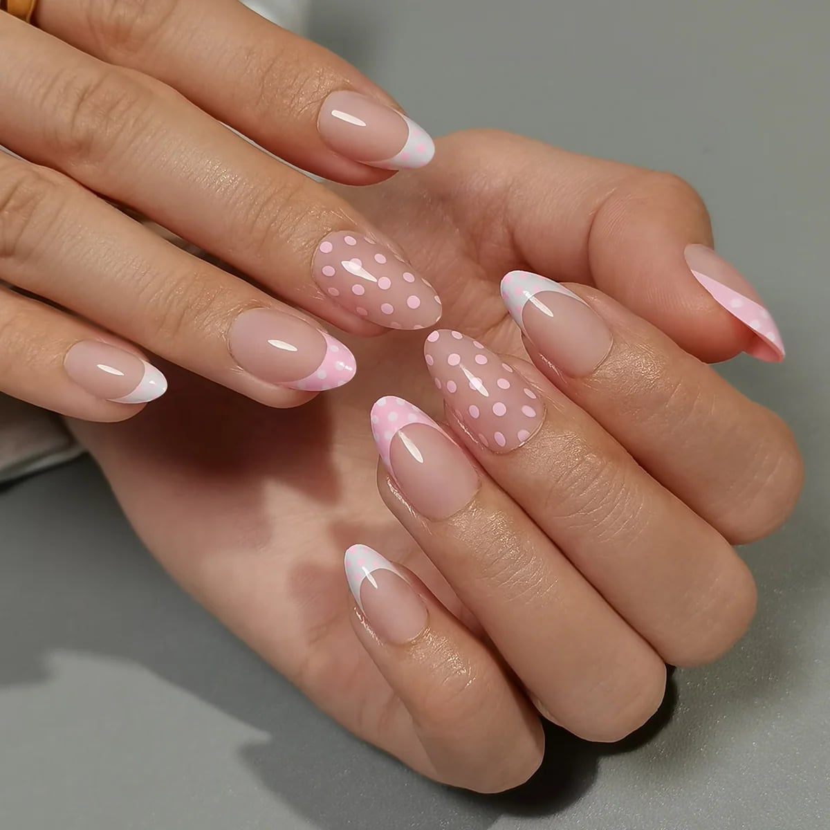 Polka Dot French Almond Nails Polka Dot French Almond Nails — Classy Pink French Tip Nails