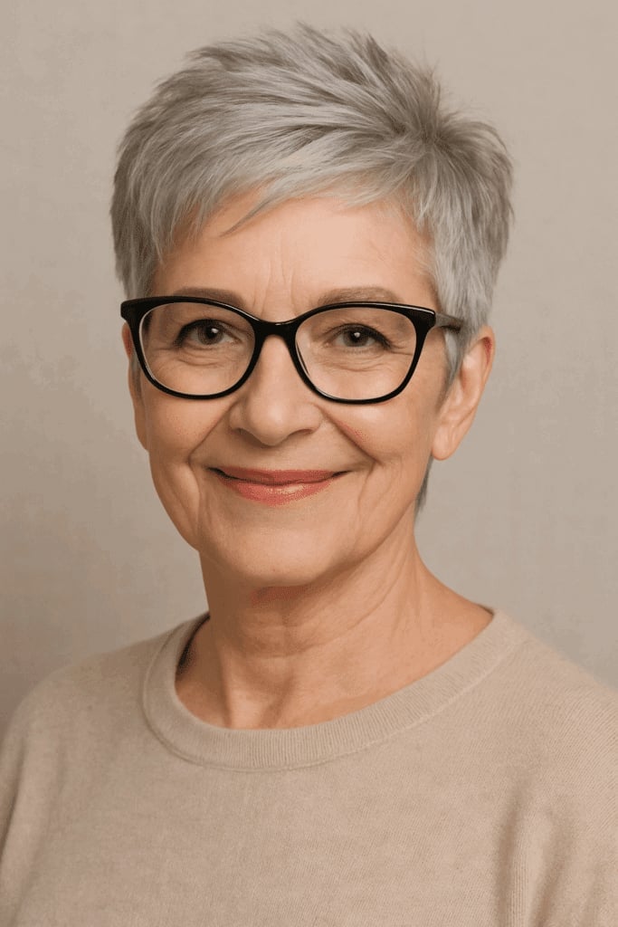 Silver Gray Pixie With Side-Swept Fringe Silver Gray Pixie With Side-Swept Fringe — Classy Pixie Haircuts