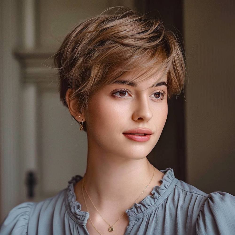Light Brown Pixie With Textured Bangs Light Brown Pixie With Textured Bangs — Classy Pixie Haircuts
