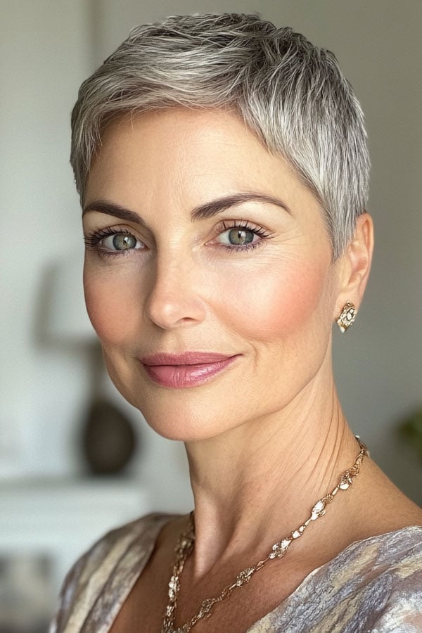 Silver Pixie With Piecey Bangs Silver Pixie With Piecey Bangs — Classy Pixie Haircuts