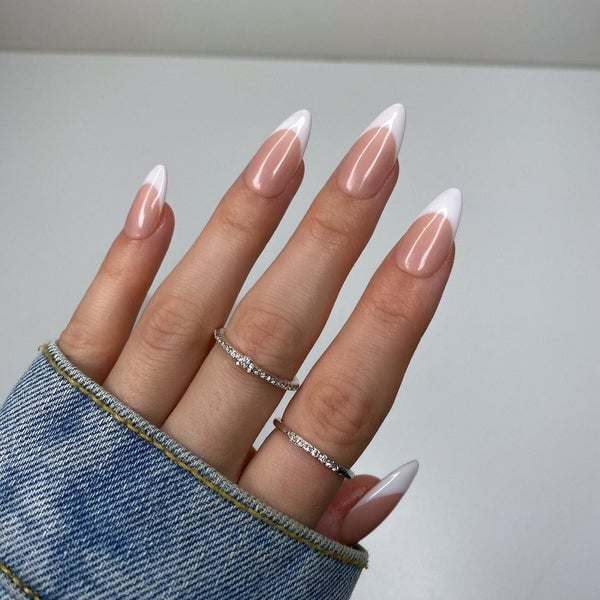 Classic French Manicure Nude Base Medium Almond Classic French Manicure Nude Base Medium Almond — Classy Plain Nails