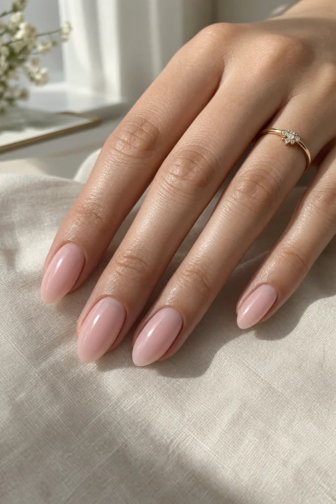 Sheer Pale Pink Glossy Short Oval Nails Sheer Pale Pink Glossy Short Oval Nails — Classy Plain Nails