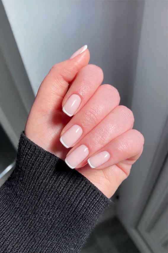 Classic French Manicure Glossy Short Square Nails Classic French Manicure Glossy Short Square Nails — Classy Plain Nails
