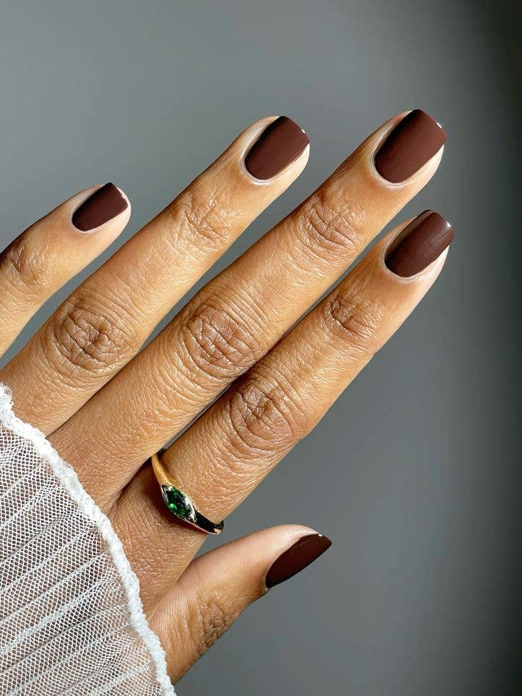 Deep Dark Brown Matte Medium Square Nails Deep Dark Brown Matte Medium Square Nails — Classy Plain Nails
