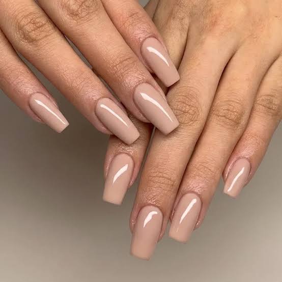 Sheer Nude Beige Glossy Medium Coffin Nails Sheer Nude Beige Glossy Medium Coffin Nails — Classy Plain Nails