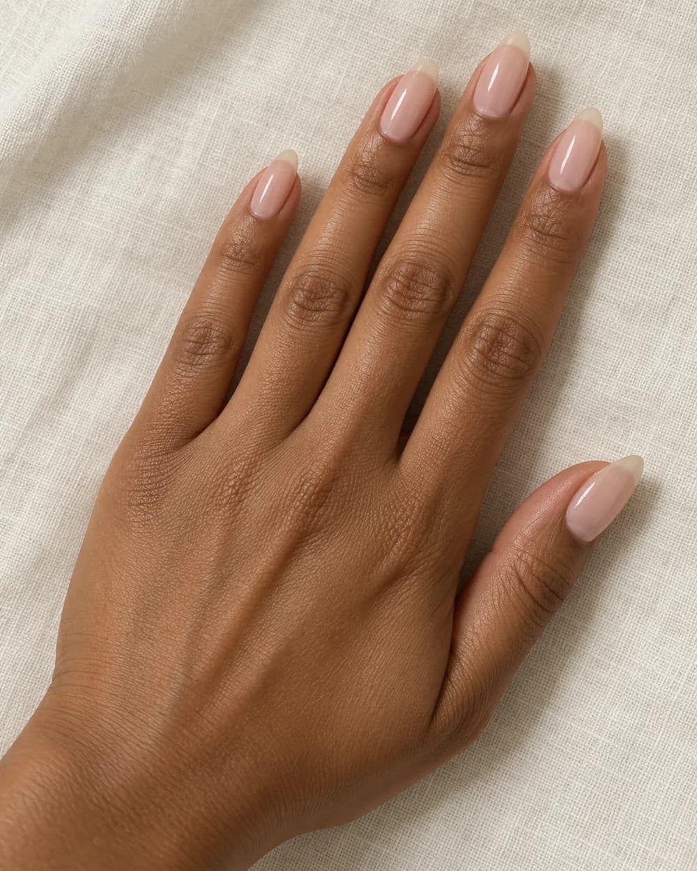 Sheer Pale Pink Glossy Short Almond Nails, Everyday Version Sheer Pale Pink Glossy Short Almond Nails, Everyday Version — Classy Plain Nails