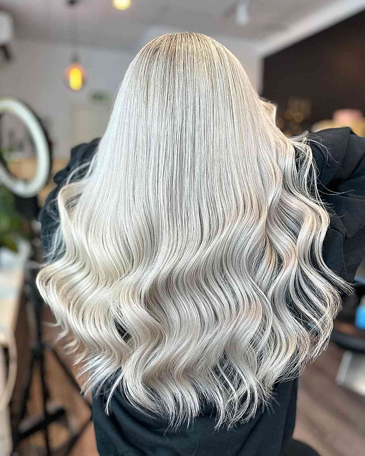 Mid-Back Platinum Blonde With Subtle Highlights, Wavy — Classy Platinum Highlights
