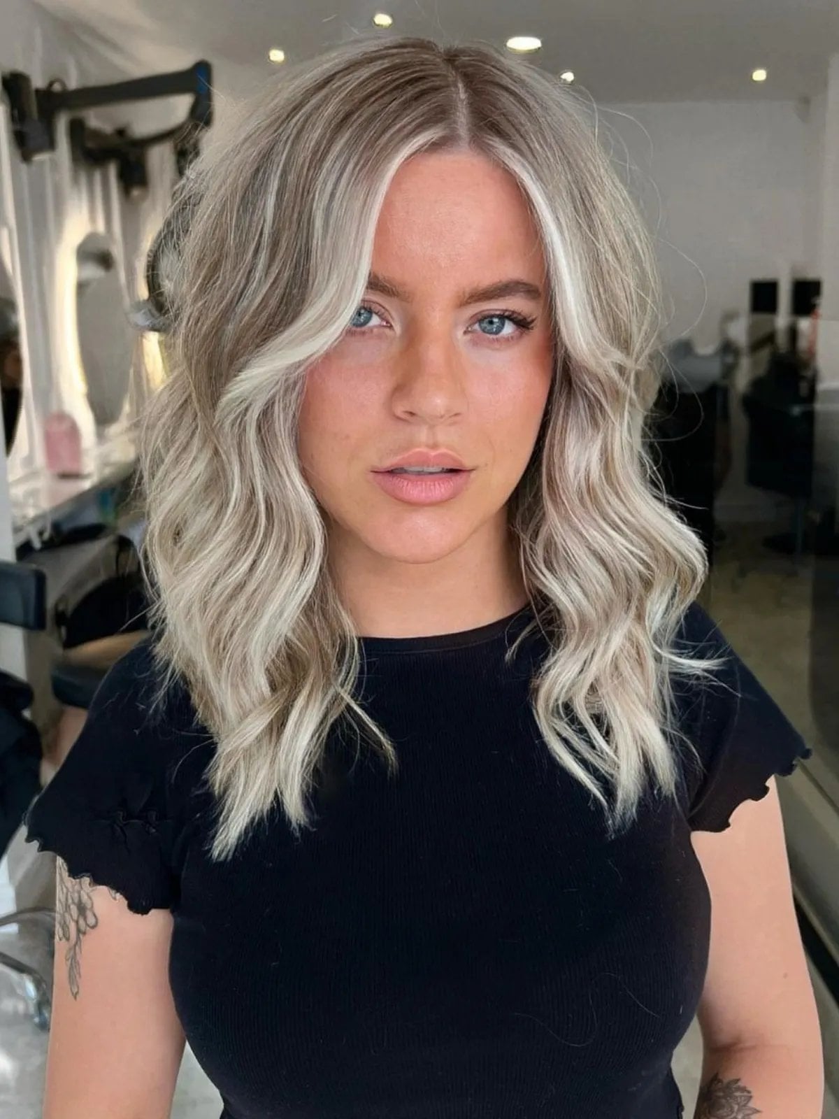 Shoulder Length Layers With Ash Platinum Highlights — Classy Platinum Highlights
