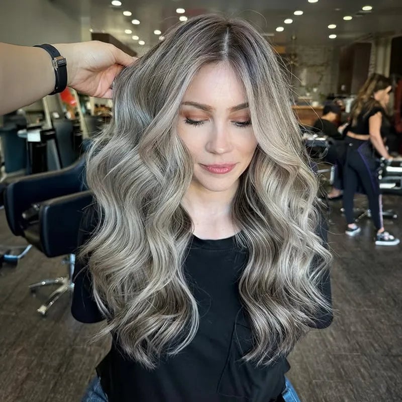Mid-Back Layers With Ash Base, Platinum Highlights and Root Shadow — Classy Platinum Highlights