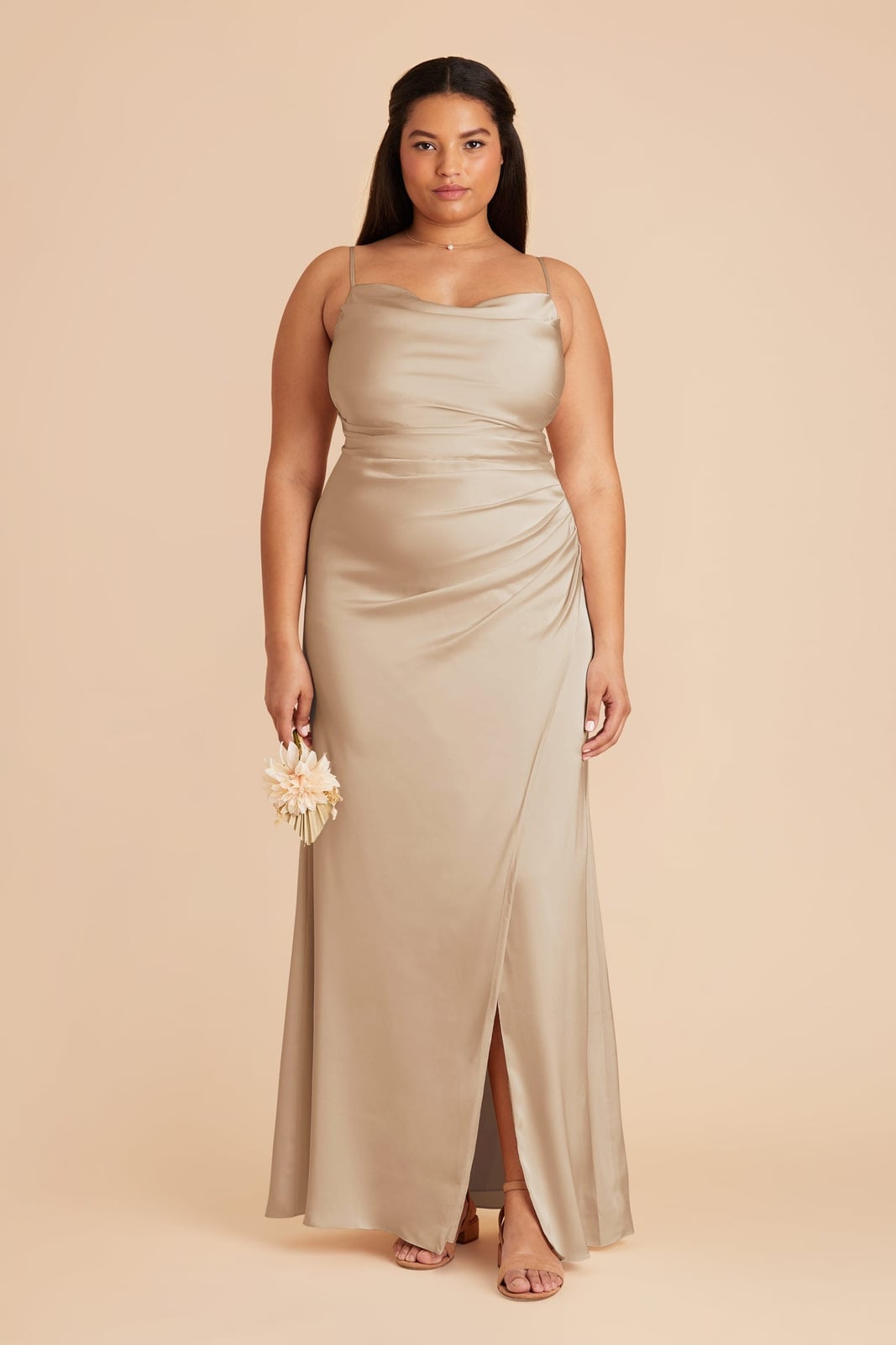 Champagne Satin Slip Dress with Cowl Neck Champagne Satin Slip Dress with Cowl Neck — Classy Plus Size Dresses