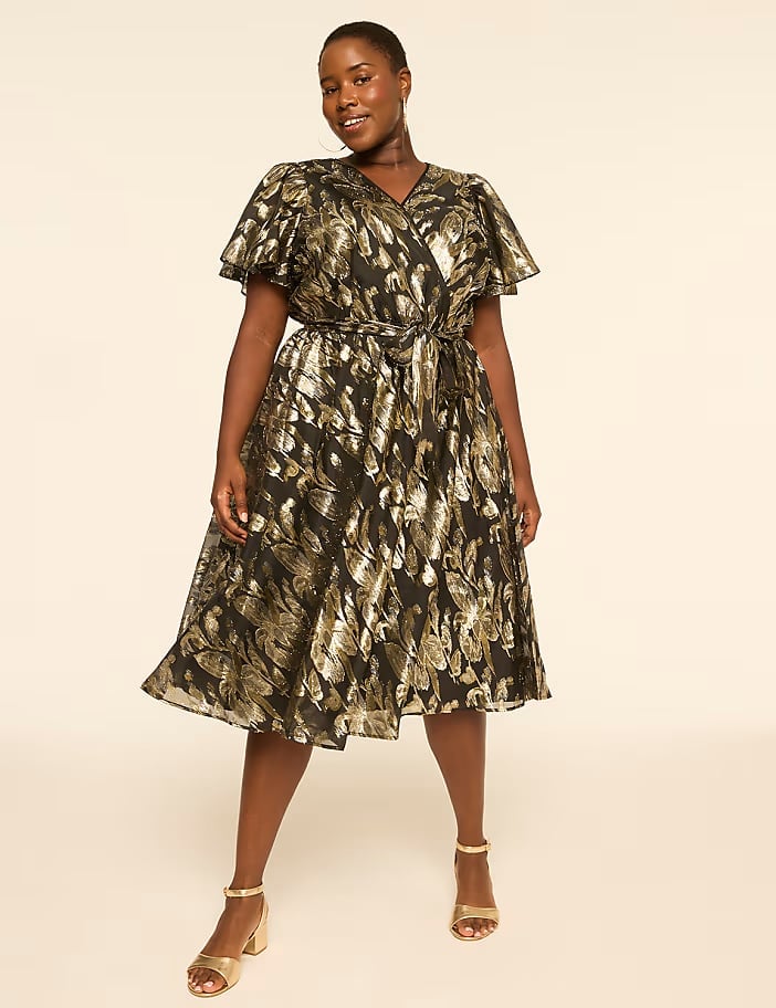 Black and Gold Metallic Wrap Dress Black and Gold Metallic Wrap Dress — Classy Plus Size Dresses