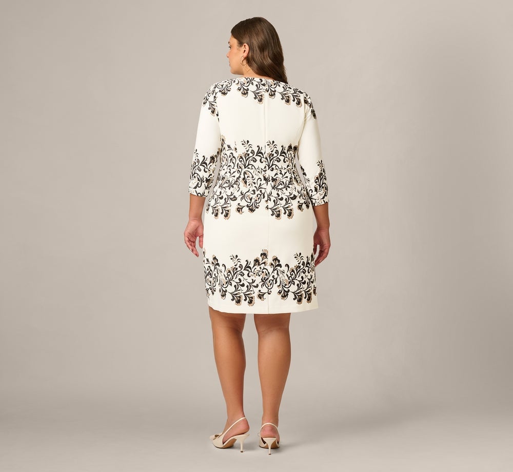 Ivory Three-Quarter Sleeve Dress with Ornate, Office-Safe Version Ivory Three-Quarter Sleeve Dress with Ornate, Office-Safe Version — Classy Plus Size Dresses