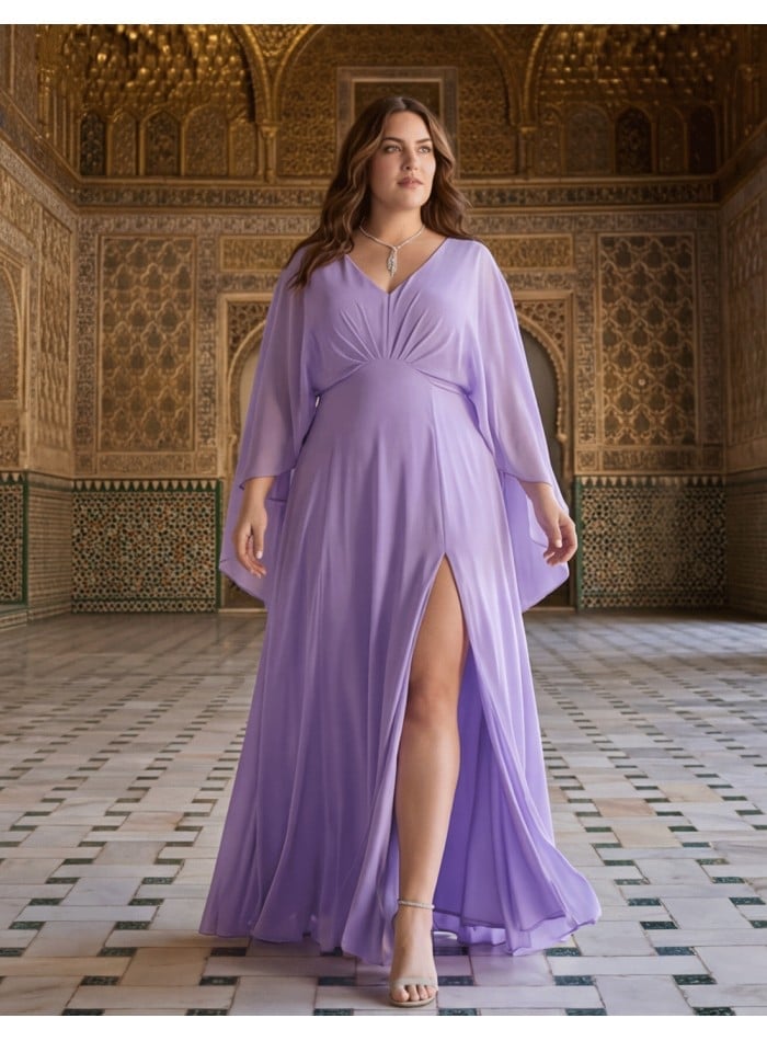 Lilac Chiffon Maxi Dress with Cape Sleeves Lilac Chiffon Maxi Dress with Cape Sleeves — Classy Plus Size Dresses