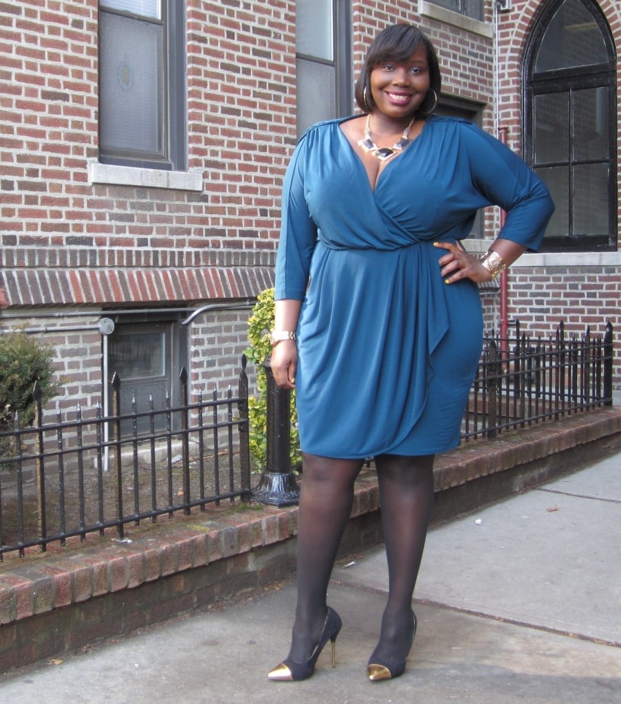 Teal Blue Draped Wrap Dress for Casual Daytime Teal Blue Draped Wrap Dress for Casual Daytime — Classy Plus Size Dresses