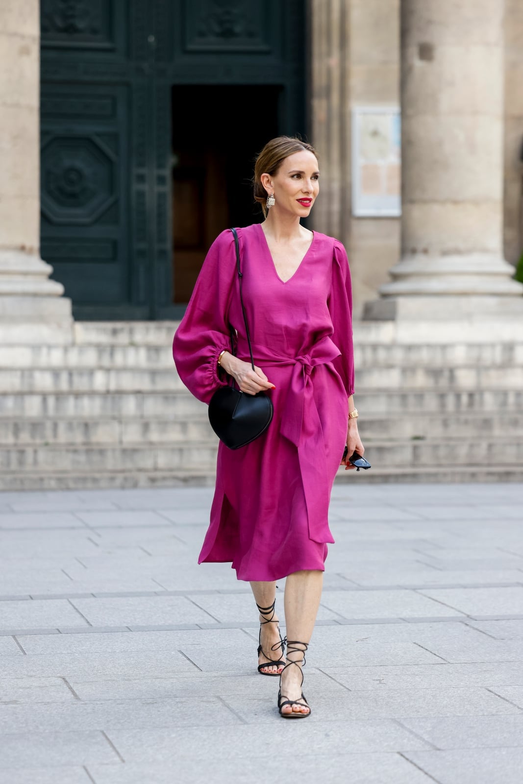 Fuchsia Linen Wrap Midi Dress Fuchsia Linen Wrap Midi Dress — Classy Professional Dresses