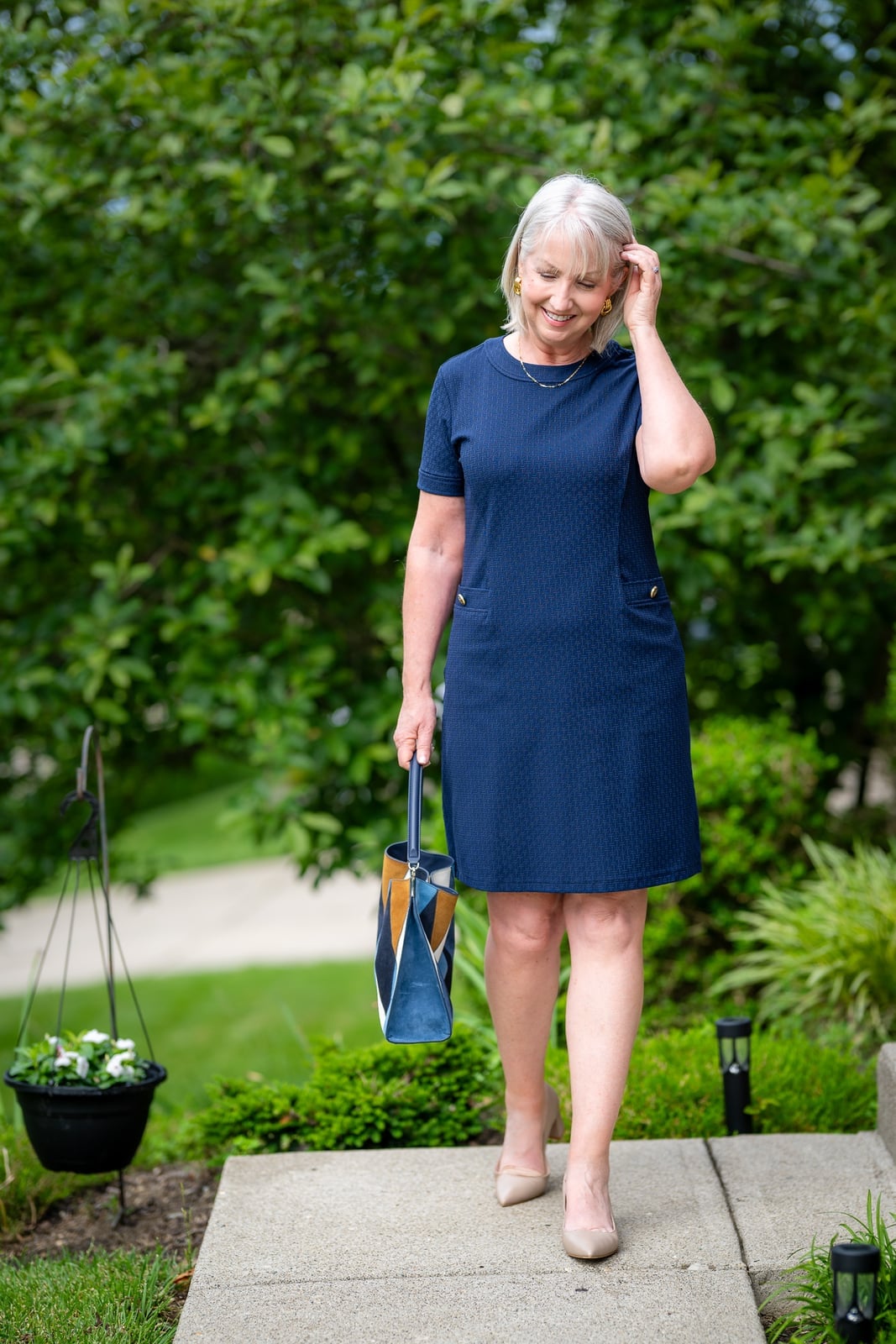 Navy Textured Knit Shift Dress Navy Textured Knit Shift Dress — Classy Professional Dresses