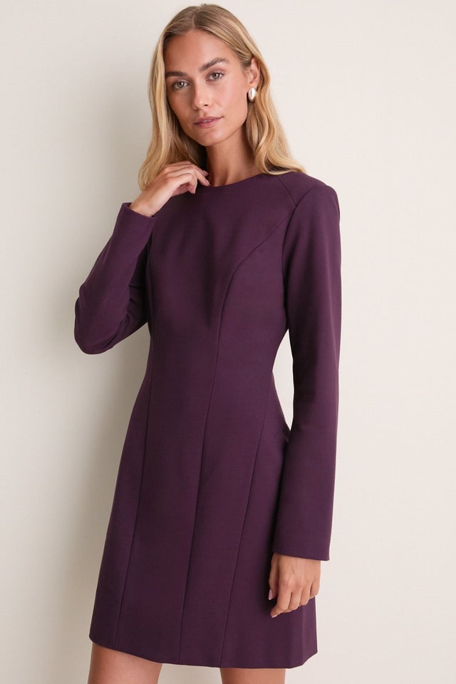 Deep Purple Crepe Dress With Darted Seams Deep Purple Crepe Dress With Darted Seams — Classy Professional Dresses