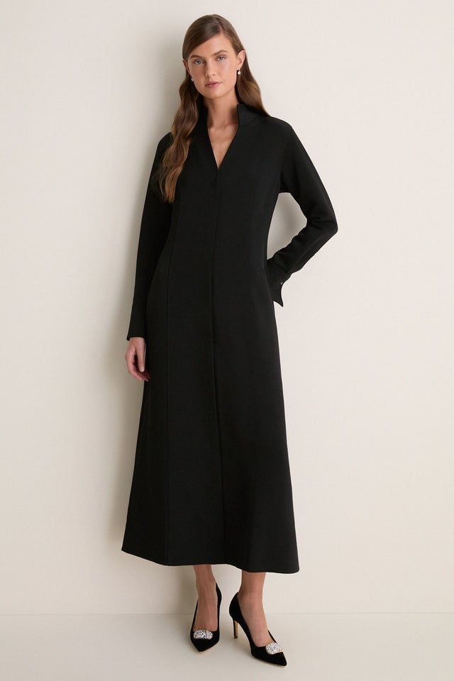 Black Wool Blend Dress With High Collar Black Wool Blend Dress With High Collar — Classy Professional Dresses