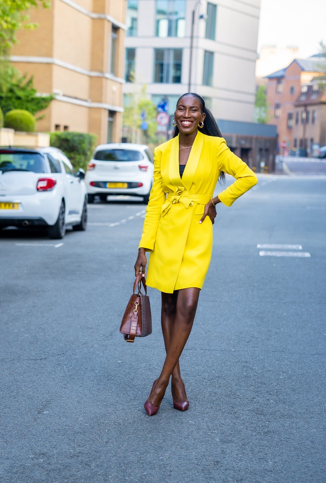 Bright Yellow Belted Wrap Dress Bright Yellow Belted Wrap Dress — Classy Professional Dresses