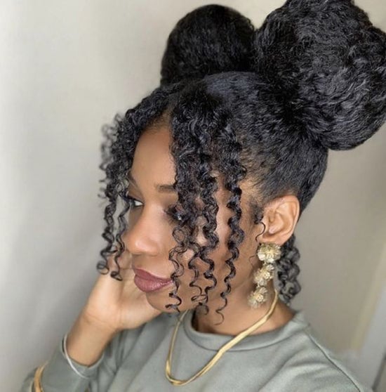 Black Double Puff Buns With Face-Framing Tendrils Black Double Puff Buns With Face-Framing Tendrils — Classy Puff Hairstyles