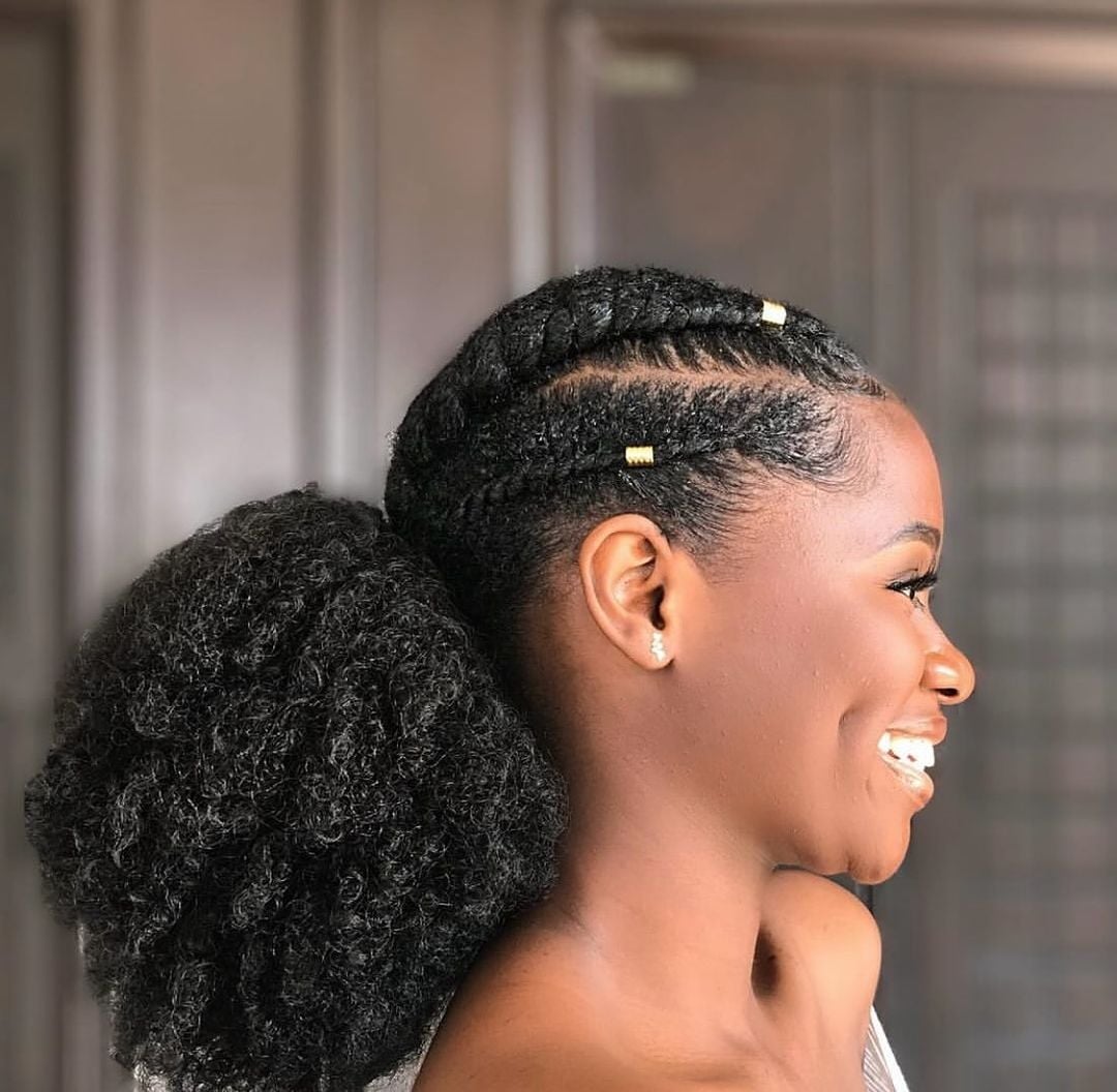 Afro Puff With Braided Sections Afro Puff With Braided Sections — Classy Puff Hairstyles