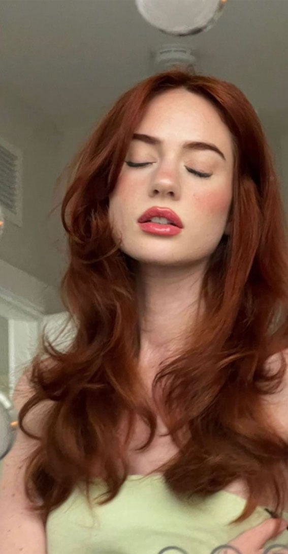 Mid-Back Deep Red With Copper Undertones, Wavy — Classy Red Hair Colors