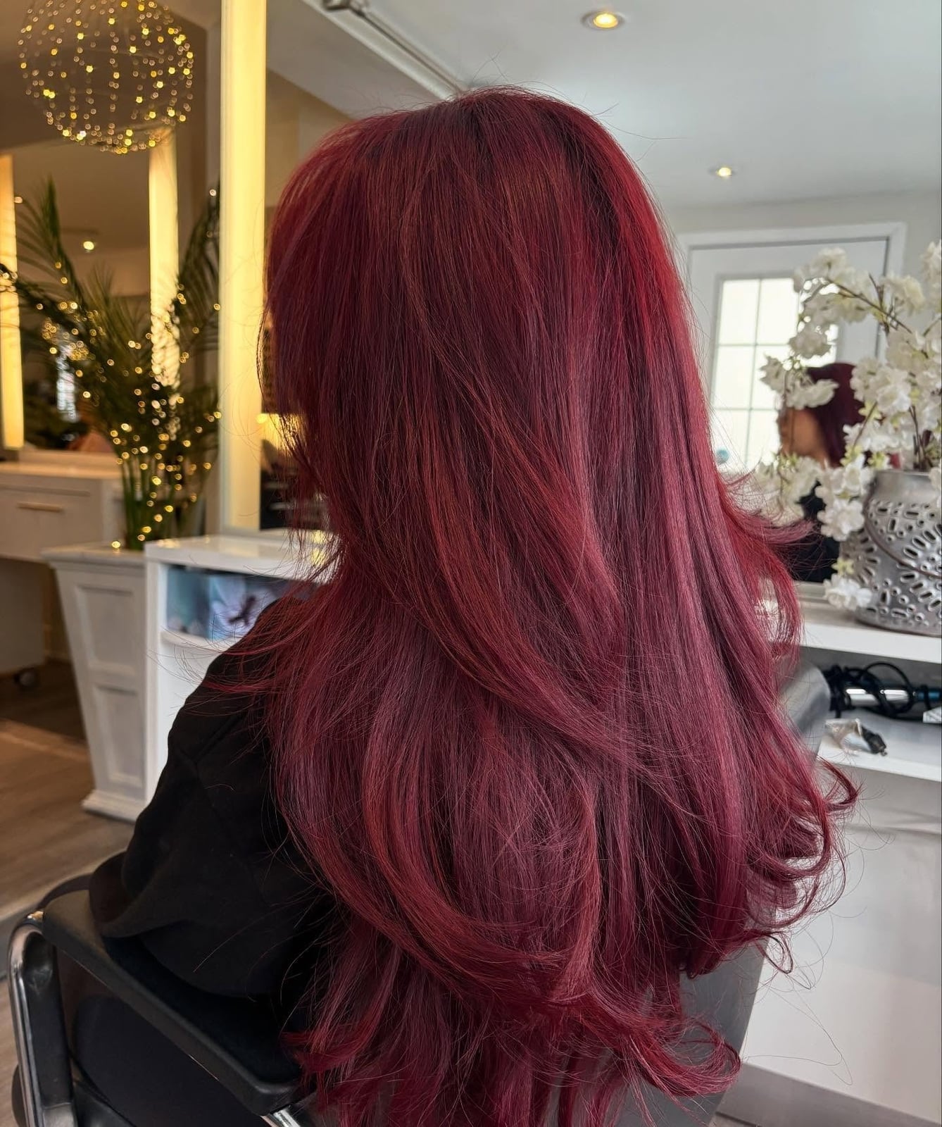 Mid-Back Dark Cherry Red With Layers — Classy Red Hair Colors