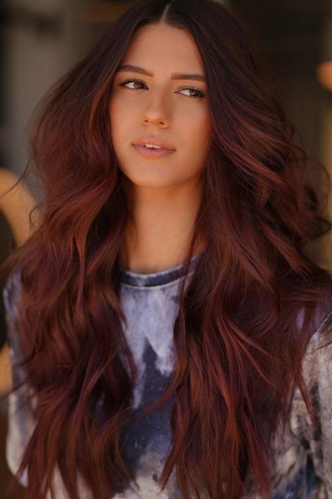 Mid-Back Deep Auburn With Side Part — Classy Red Hair Colors