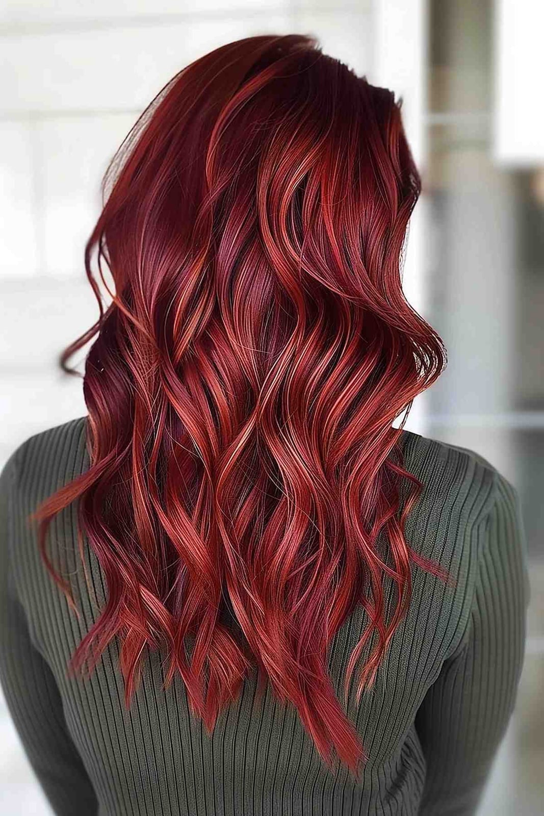 Mid-Back Deep Red With Copper Blonde Highlights — Classy Red Hair Colors