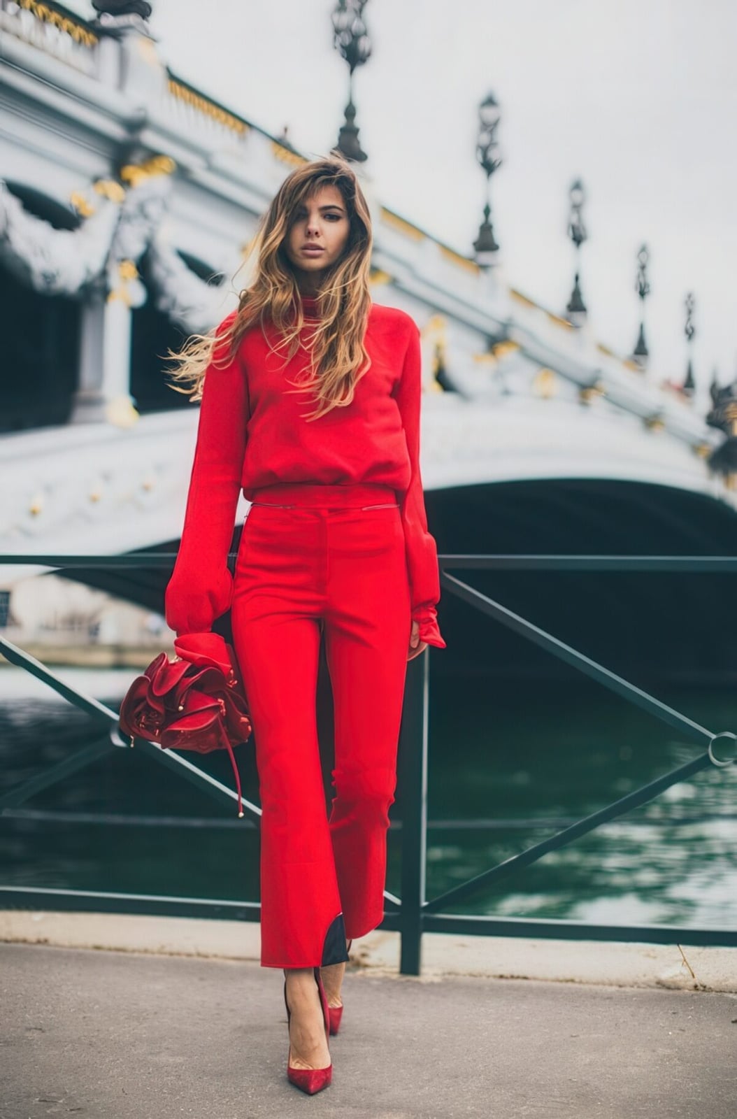 Monochromatic Red Outfit With Straight Leg Pants Monochromatic Red Outfit With Straight Leg Pants — Classy Red Pants Outfits