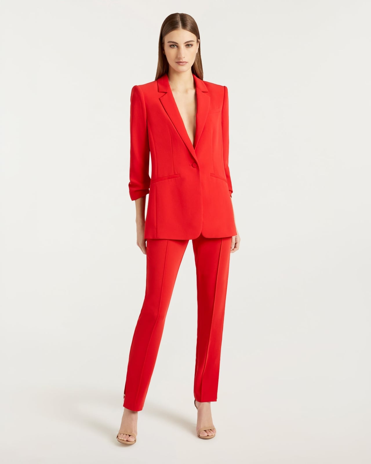 Bright Red Slim Fit Suit With Sharp Tailoring Bright Red Slim Fit Suit With Sharp Tailoring — Classy Red Pants Outfits