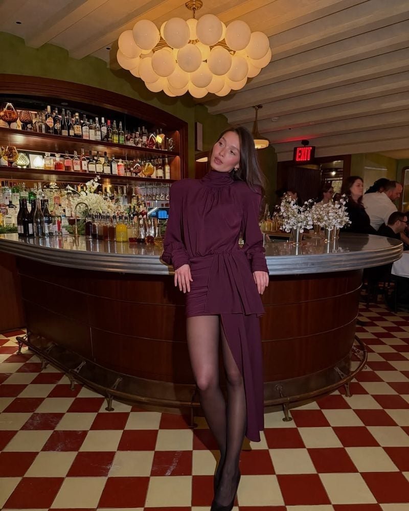 Deep Burgundy Draped Turtleneck Dress With Black Pointed-Toe Pumps Deep Burgundy Draped Turtleneck Dress With Black Pointed-Toe Pumps — Classy Restaurant Outfit