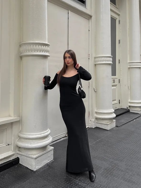 Black Off-the-Shoulder Maxi Dress Black Off-the-Shoulder Maxi Dress — Classy Restaurant Outfit