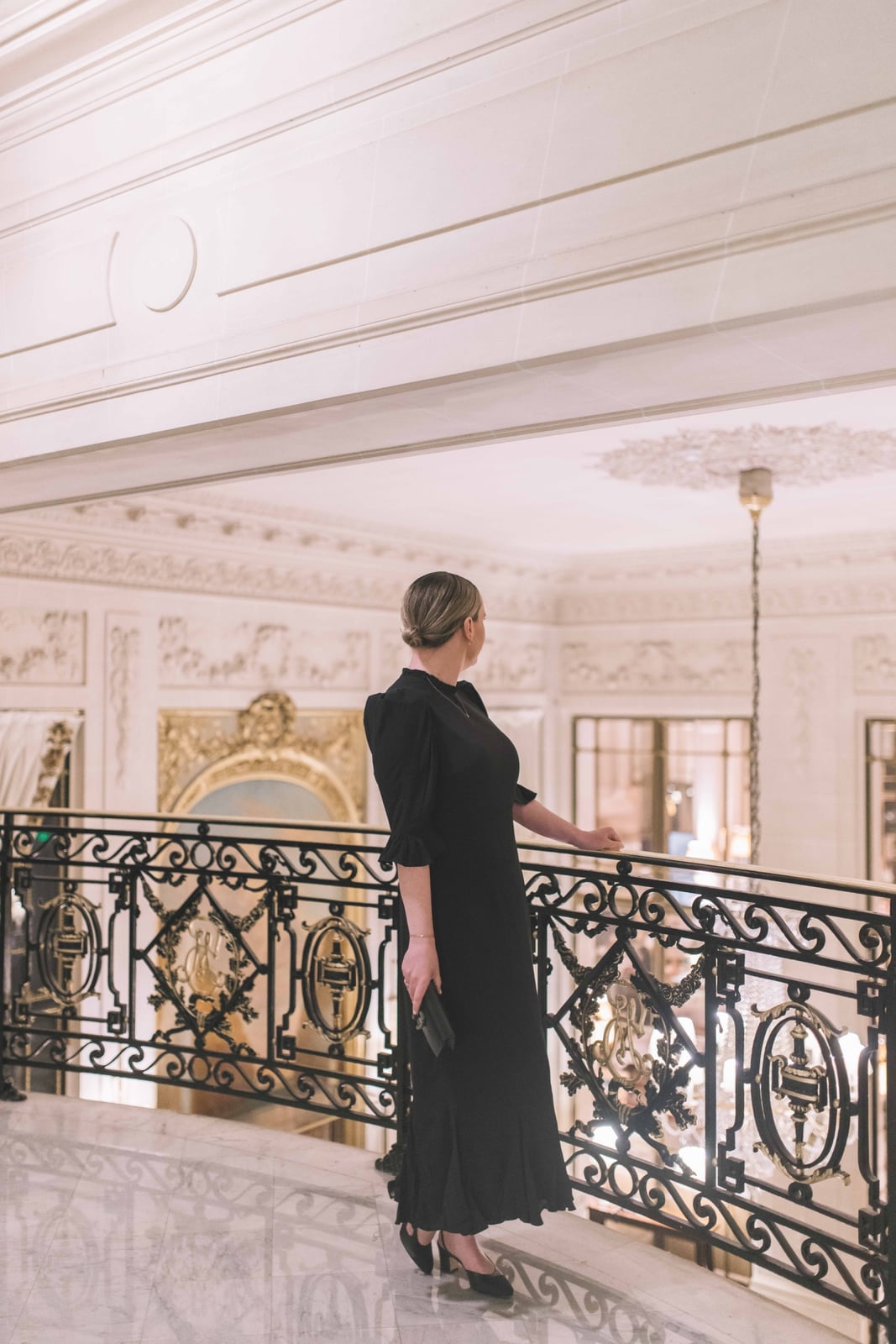 Black Midi Dress with Puff Sleeves and Pointed Toe Heels Black Midi Dress with Puff Sleeves and Pointed Toe Heels — Classy Restaurant Outfit