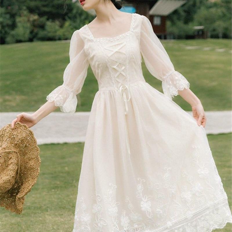 Ivory Chiffon Midi Dress with Puff Sleeves — Classy Retro Outfits