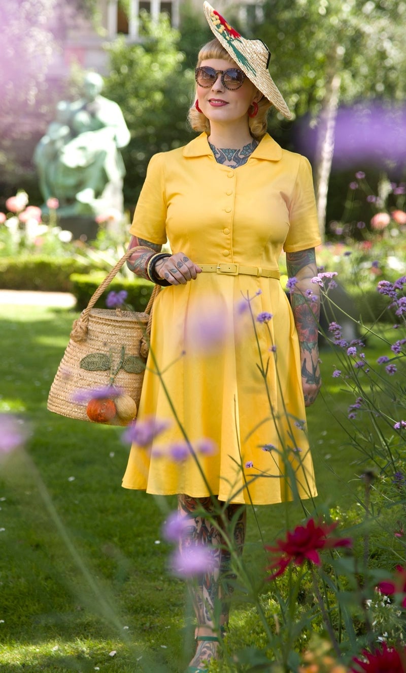 Bright Yellow Shirt Dress with Belt — Classy Retro Outfits