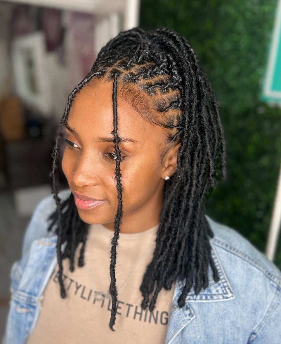 Soft Locs High Ponytail With Loose Strands Soft Locs High Ponytail With Loose Strands — Classy Retwist Locs