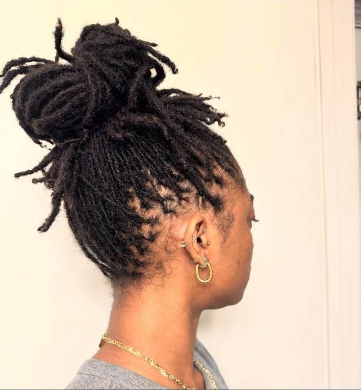 Voluminous Messy Locs Bun At Crown Voluminous Messy Locs Bun At Crown — Classy Retwist Locs