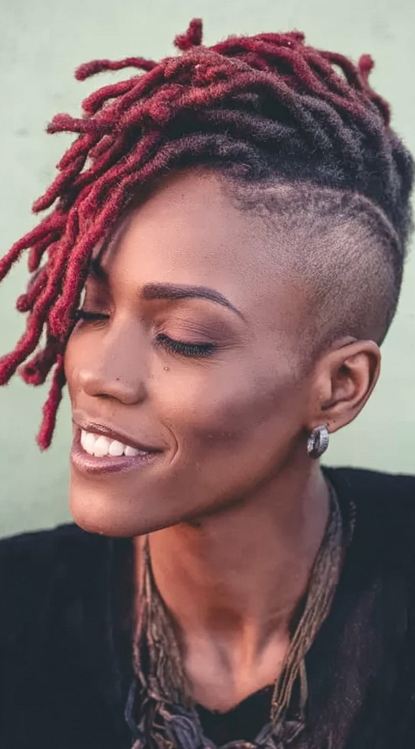 Chin Length Undercut Locs With Red Hue Chin Length Undercut Locs With Red Hue — Classy Retwist Locs