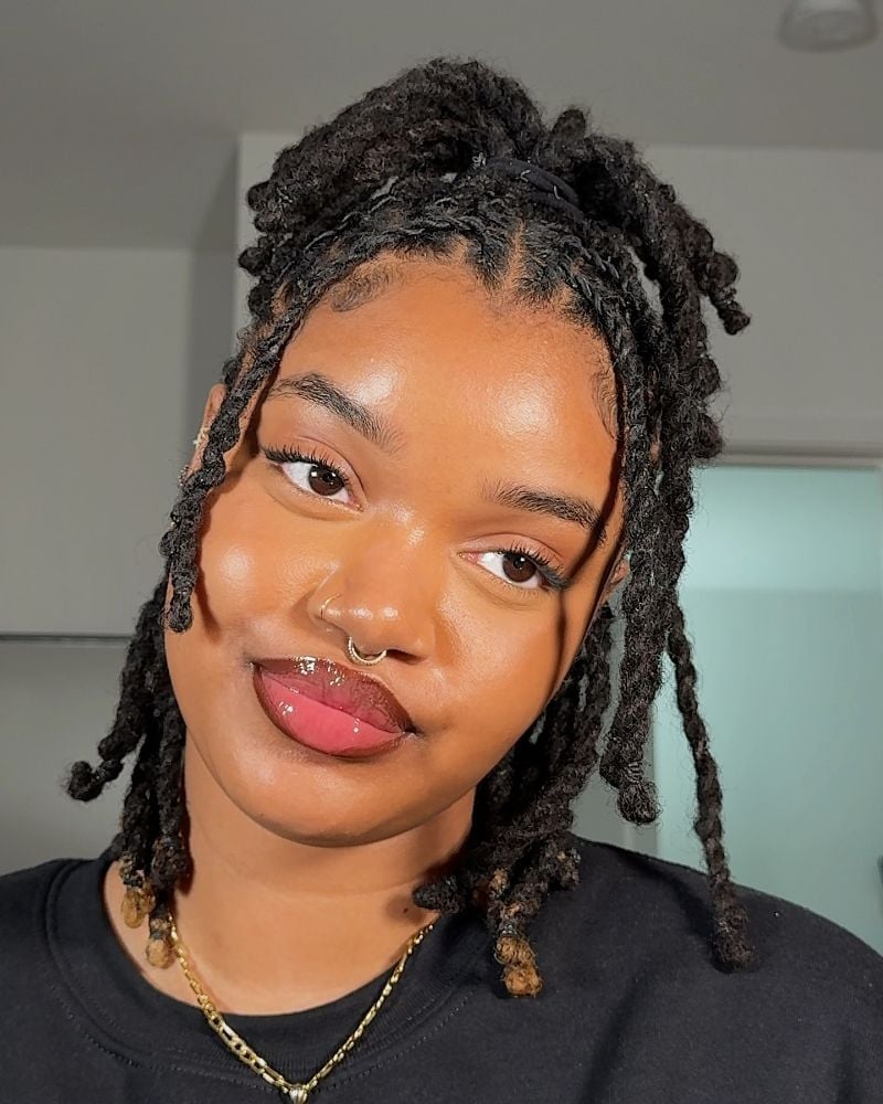 Chin Locs With Side-Swept Bangs Chin Locs With Side-Swept Bangs — Classy Retwist Locs