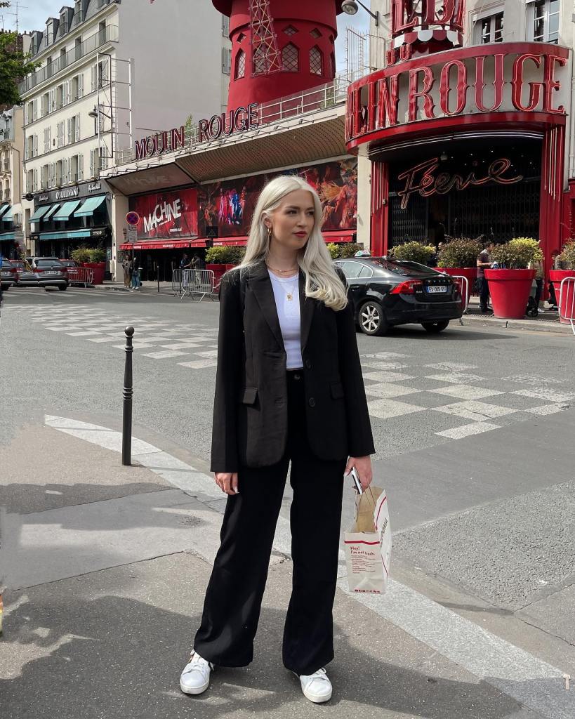 Black Blazer Over White T-Shirt and Relaxed Black Trousers Black Blazer Over White T-Shirt and Relaxed Black Trousers — Classy Rich Outfits