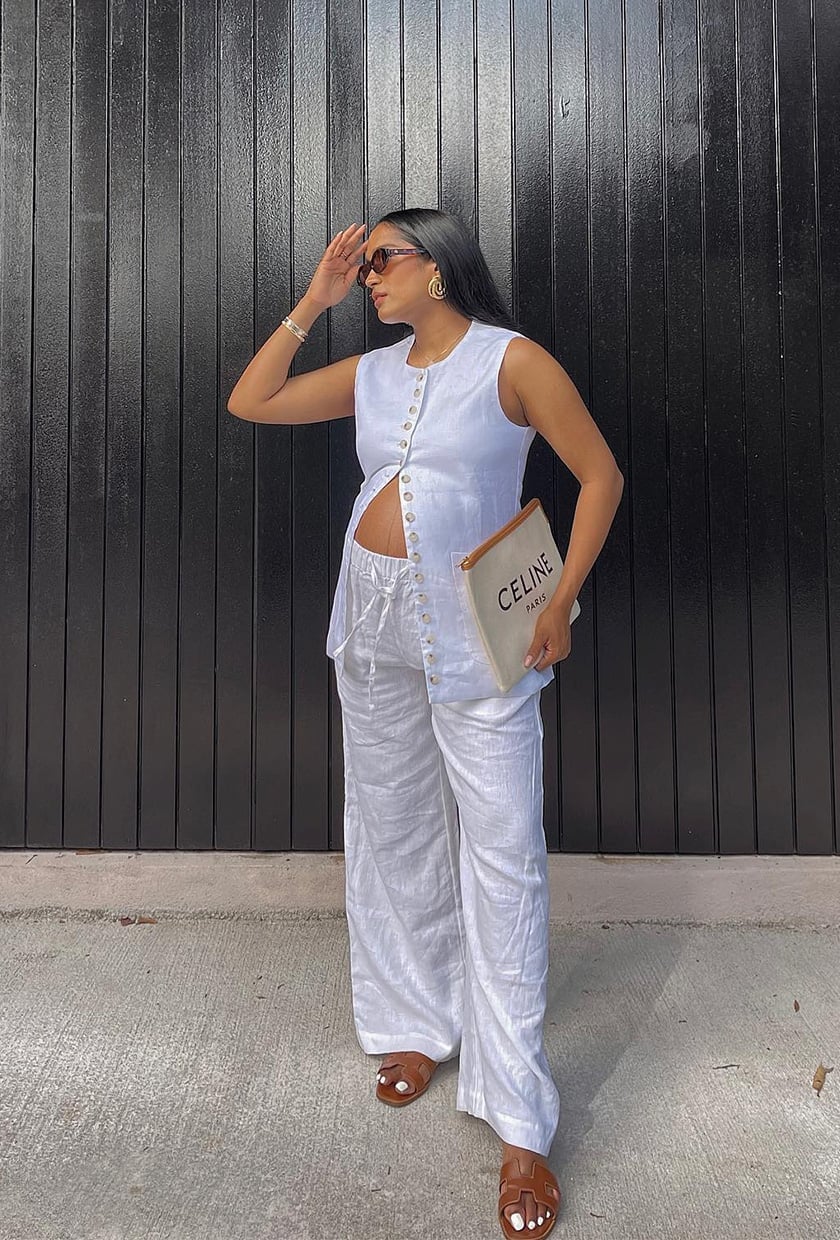 White Linen Vest and Matching Wide-Leg Trousers Set White Linen Vest and Matching Wide-Leg Trousers Set — Classy Rich Outfits