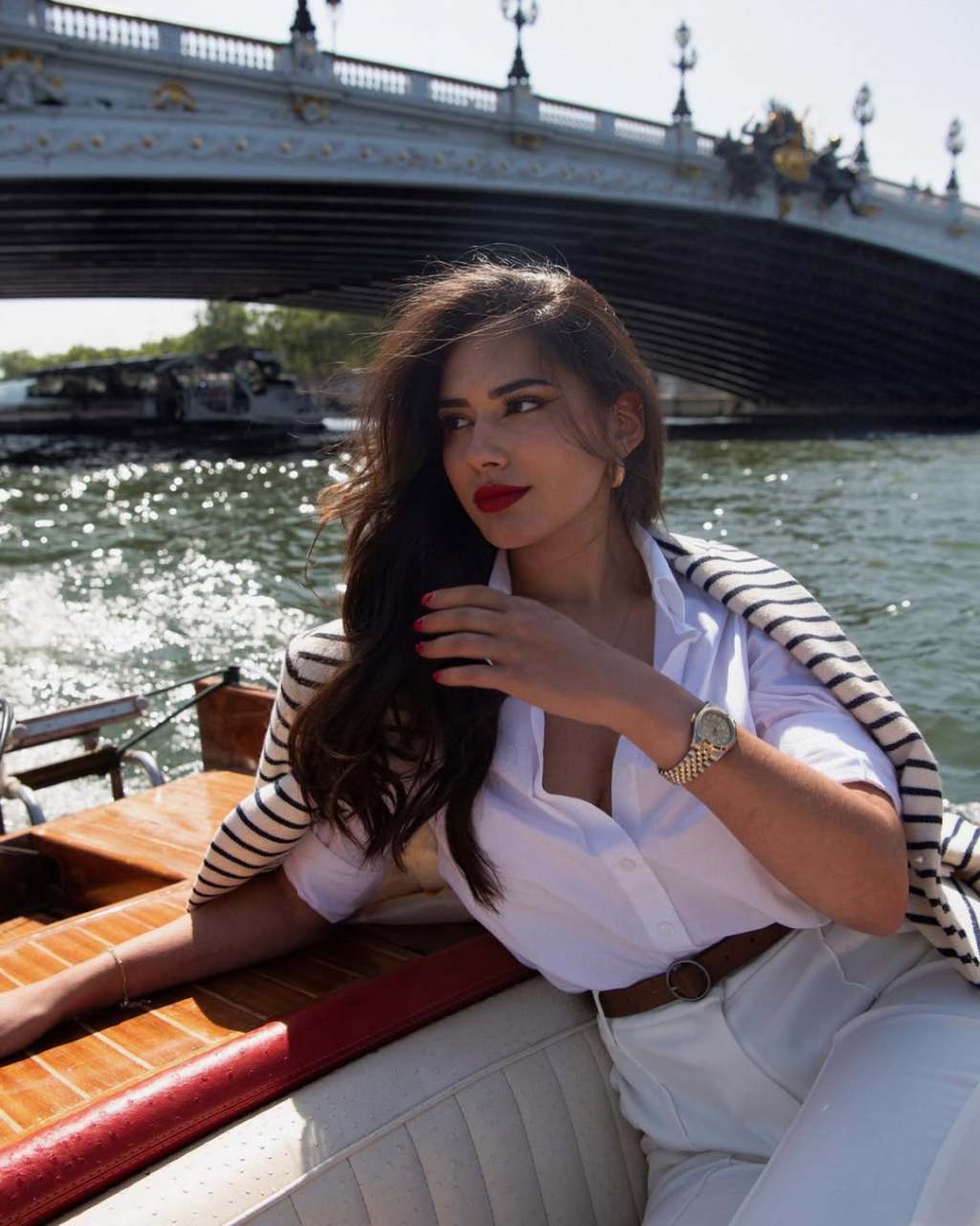White Button Down Shirt with Striped Cardigan and Relaxed Trousers White Button Down Shirt with Striped Cardigan and Relaxed Trousers — Classy Rich Outfits